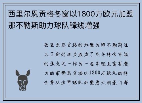 西里尔恩贡格冬窗以1800万欧元加盟那不勒斯助力球队锋线增强